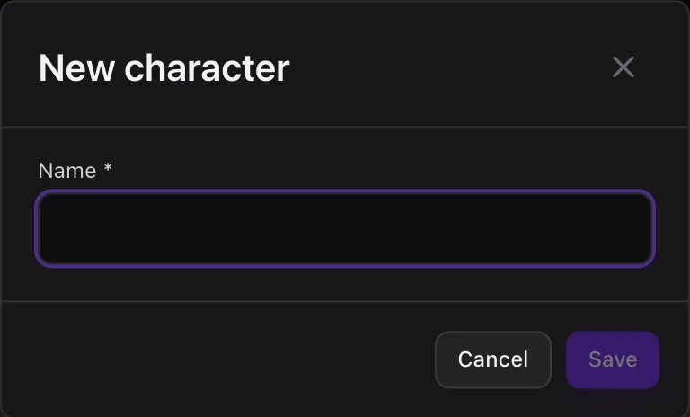 The “New character” window