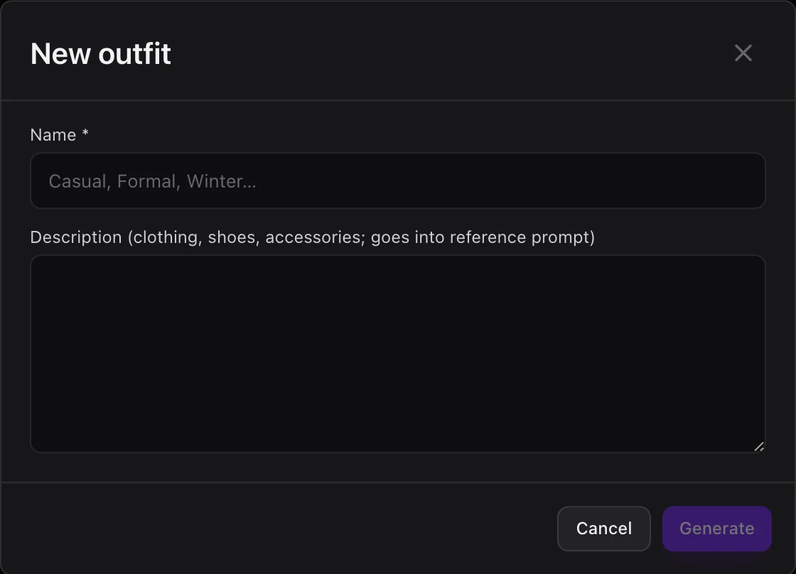 The “New outfit” window