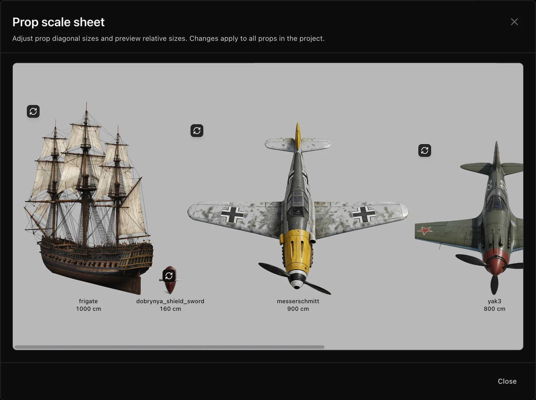 The “Prop scale sheet” window