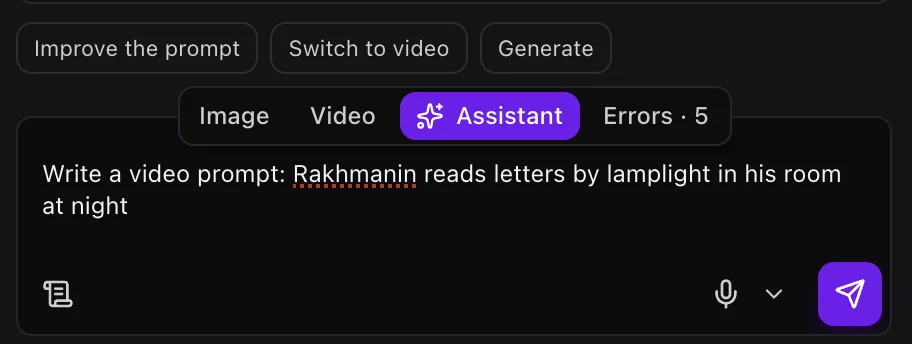 A task for the agent in the “Ask the assistant…” field