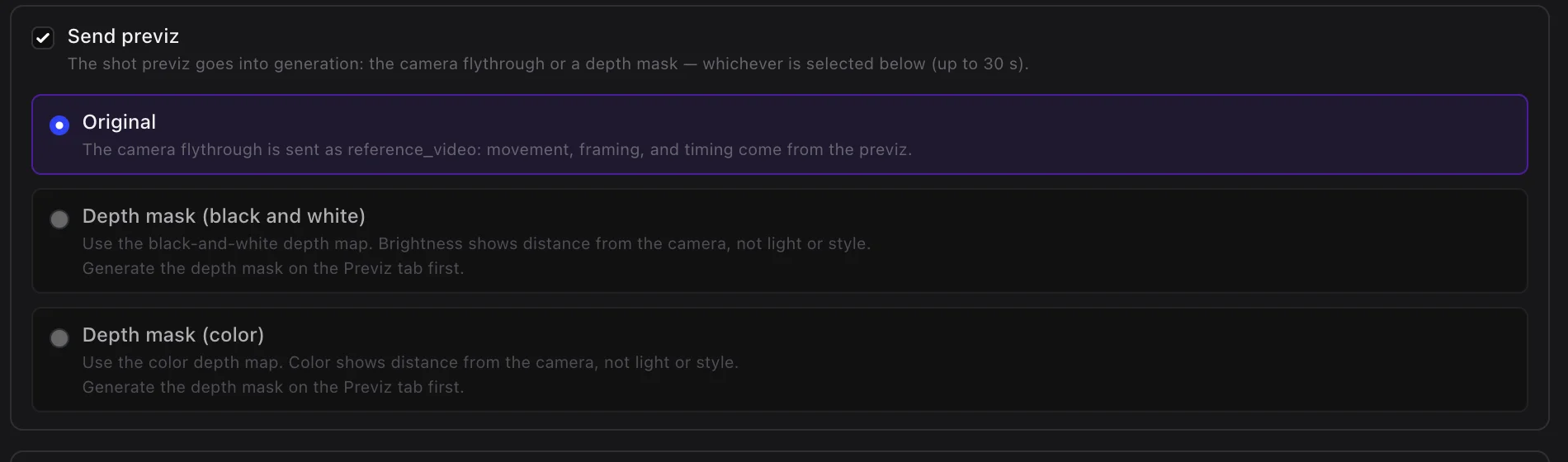 “Send previz” → “Original”